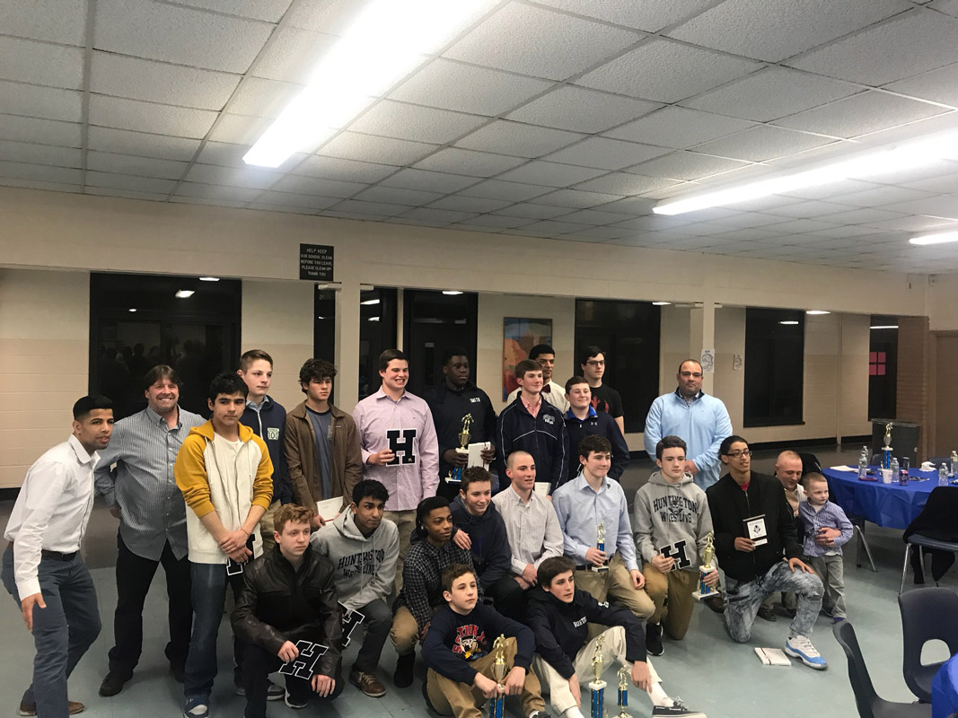 Huntington coaches and wrestlers at the team awards celebration.