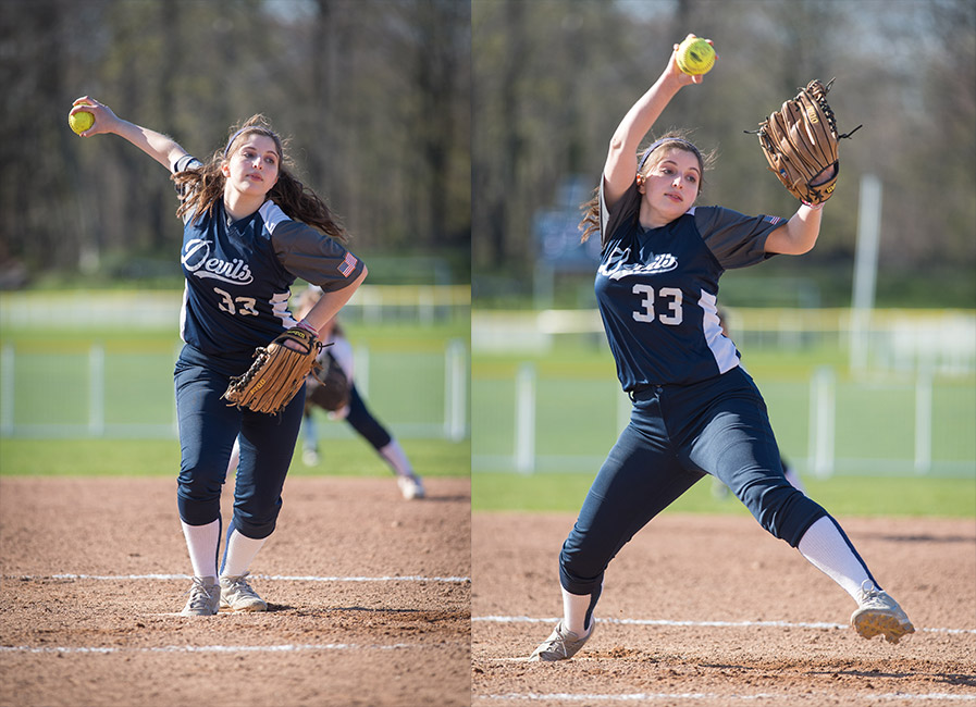 Maya DelGiudice on the mound for Huntington. (Darin Reed photos)