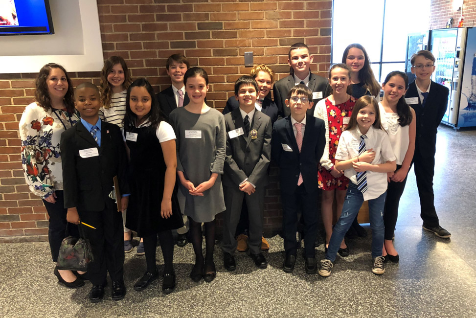 Huntington SEARCH teacher Jessica Risalvato with mock trial participants.