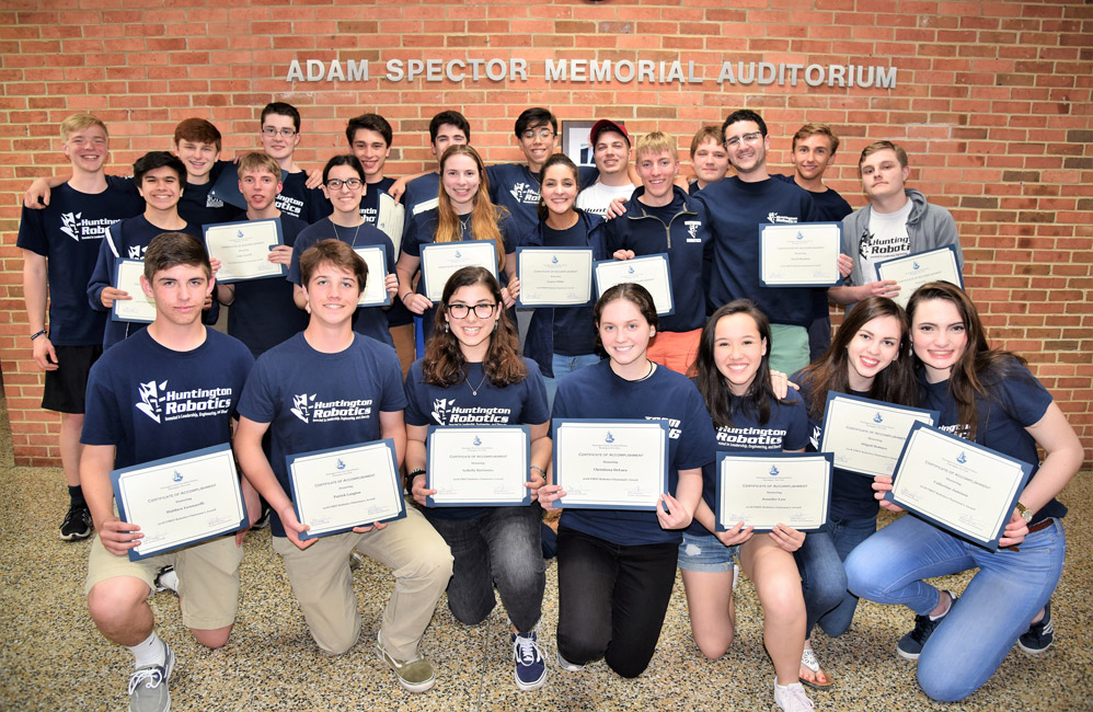 Huntington School Board members the Huntington High School robotics team this past Monday night 