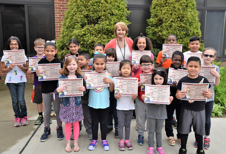 Principal Marsha Neville with April's Washington Ways Award recipients