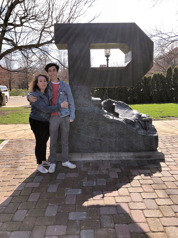 Huntington senior Tim Low and his mother, Peggy on Purdue's campus in Indiana.