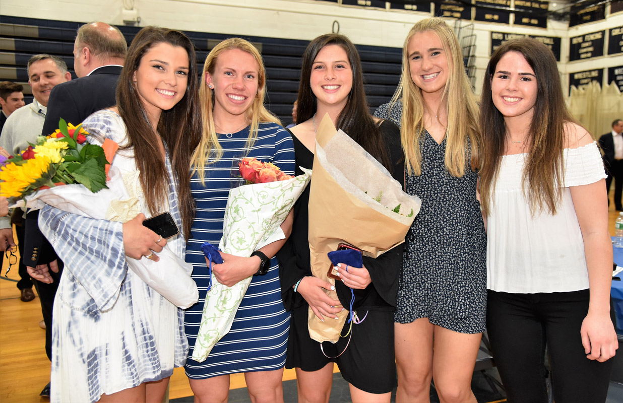 Amber Stieve (left) with fellow Huntington High School's Distinguished Seniors earlier this spring.