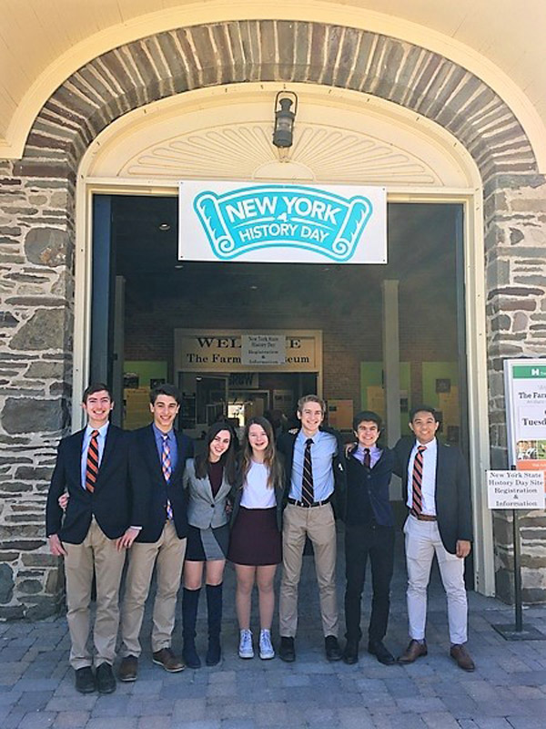 Seven of the Huntington students who competed in the State History Day finals in Cooperstown.