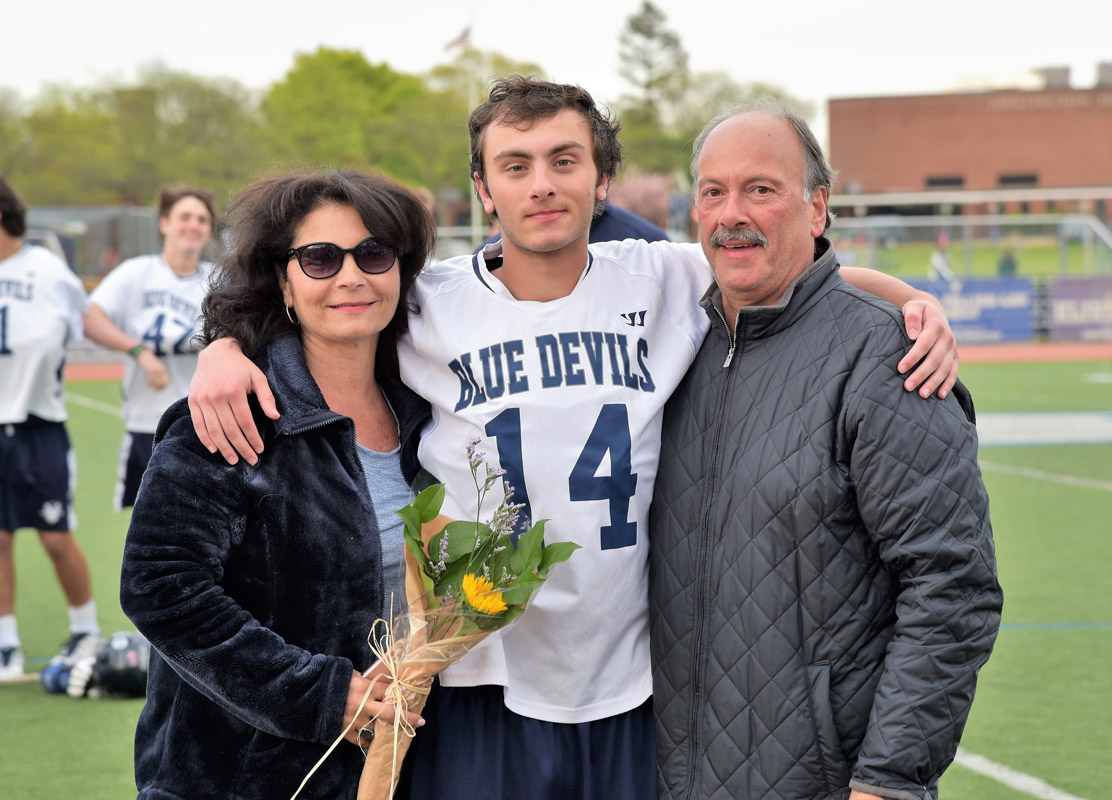 Gerard Federici with his parents, Francine and Gerry on Senior Day at Blue Devil Stadium