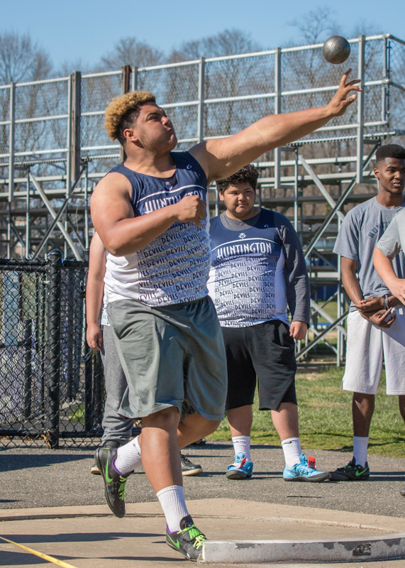 Senior Clay Jamison won the Suffolk Division II shot put title. (Mike Connell photo.)