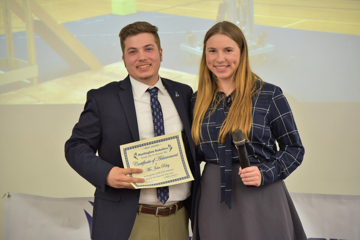 Huntington Robotics MVP Award recipient John Riley with teammate Lindsay Saginaw