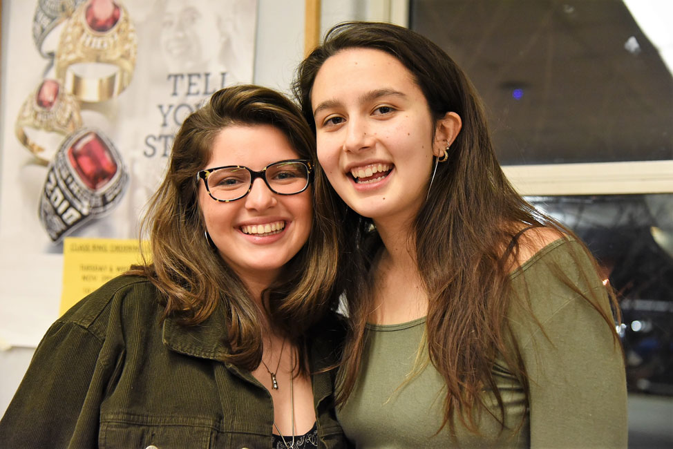 Maya DelGiudice (left) with classmate Ariana Strieb at the English Honor Society induction