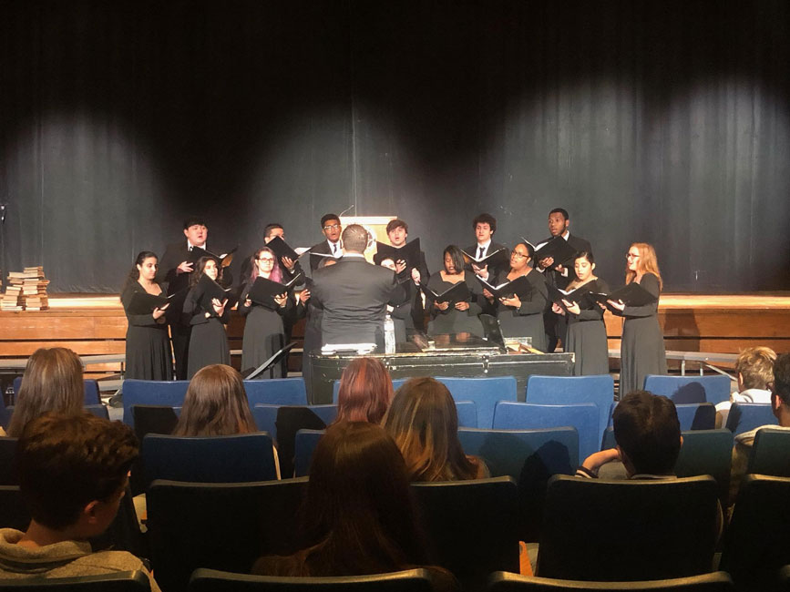 The Five Towns College choir came to Huntington High School for a school day performance and workshop