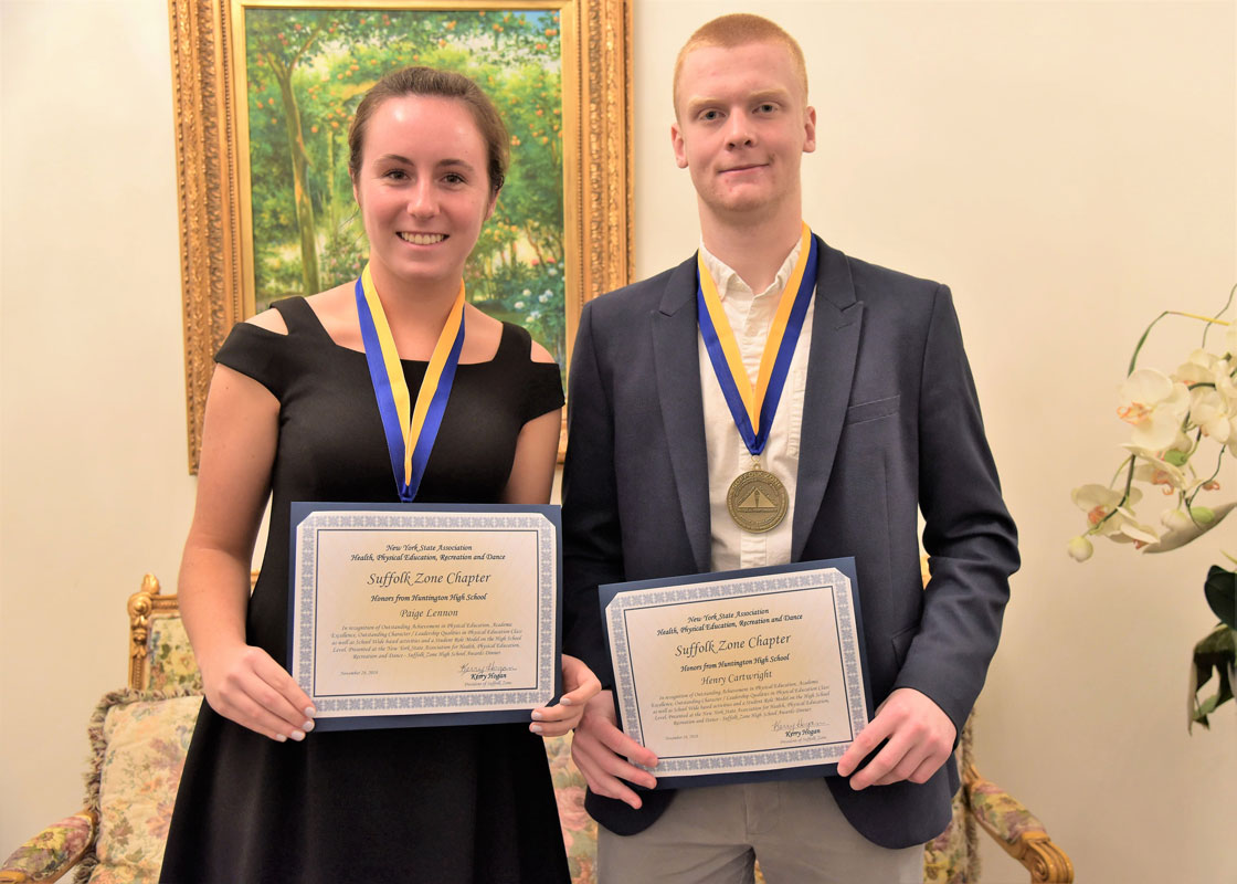 Huntington seniors Paige Lennon and Henry Cartwright were honored by the Suffolk Zone of the NYSAHPERD.