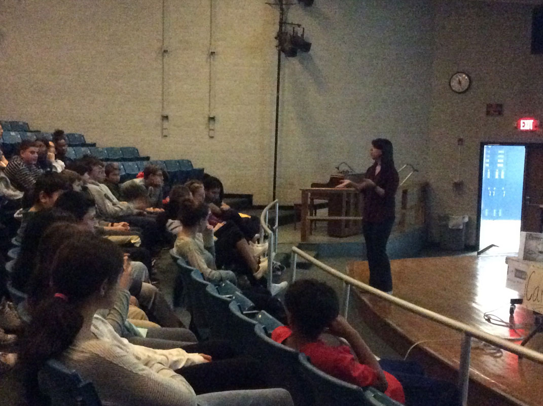 Physician assistant Christina Bono spoke to Finley Middle School students 