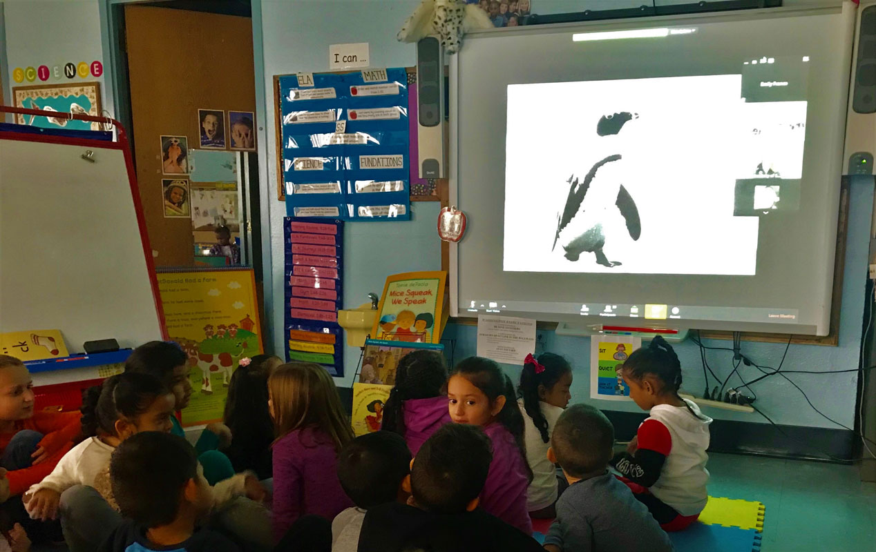 The distance learning lesson was delivered via a SMART Board. 