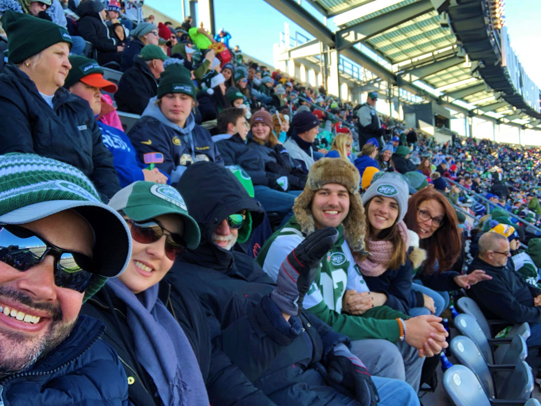 More than 220 fans participated in the Blue Devil Band Parents Assn. trip to the Jets game.