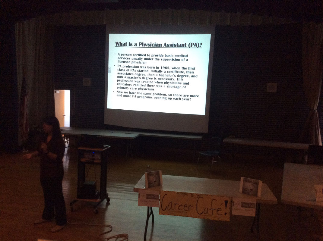 Physician assistant Christina Bono spoke to Finley Middle School students 