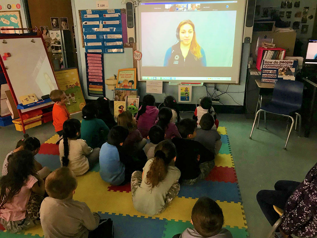 The distance learning lesson was delivered via a SMART Board. 
