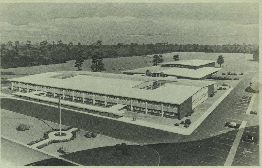 An original 1965 artists rendering of J. Taylor Finley Junior High School.