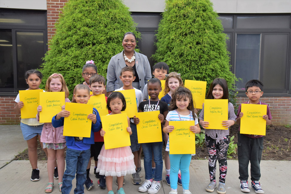 Principal Michelle Richards with Washington School's Artists of the Month 