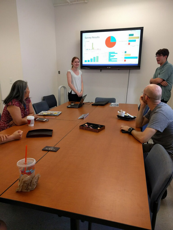 Sara Frawley and Sam Roberts present their research findings last summer in New York City.