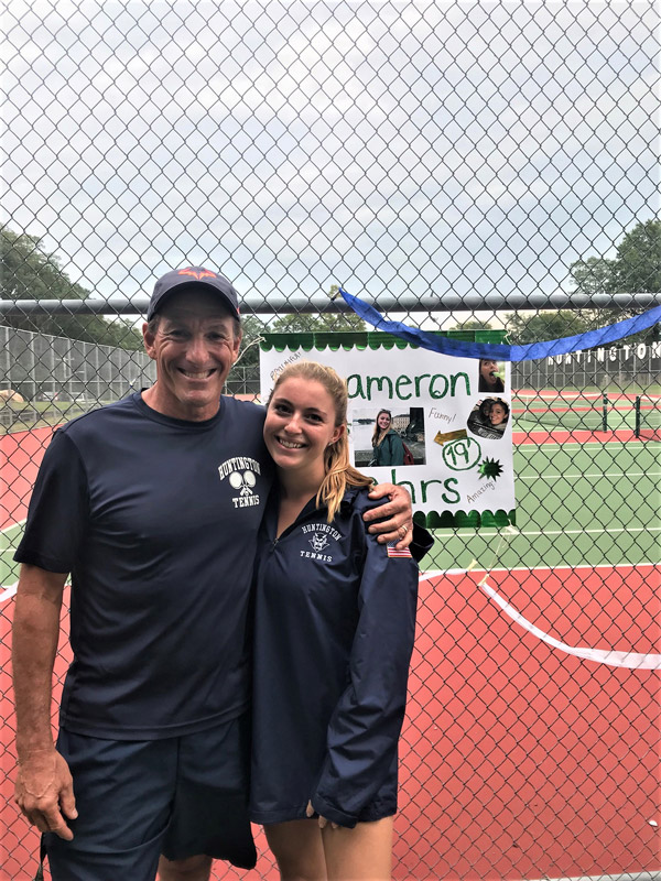 Huntington varsity girls' tennis head coach Jamie Fishlow with senior Cameron Fehrs.