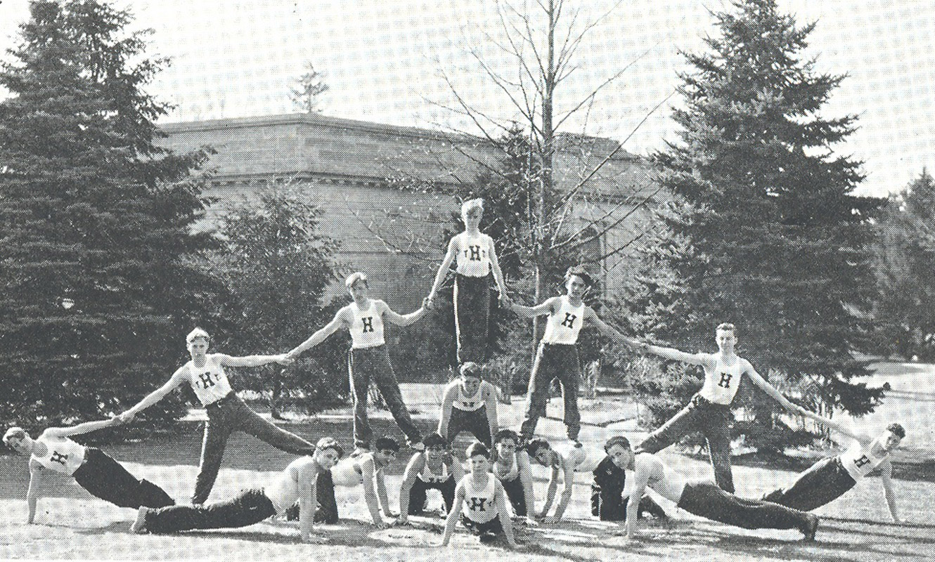 Huntington's tumbling team in a 1934 photo taken in Heckscher Park.