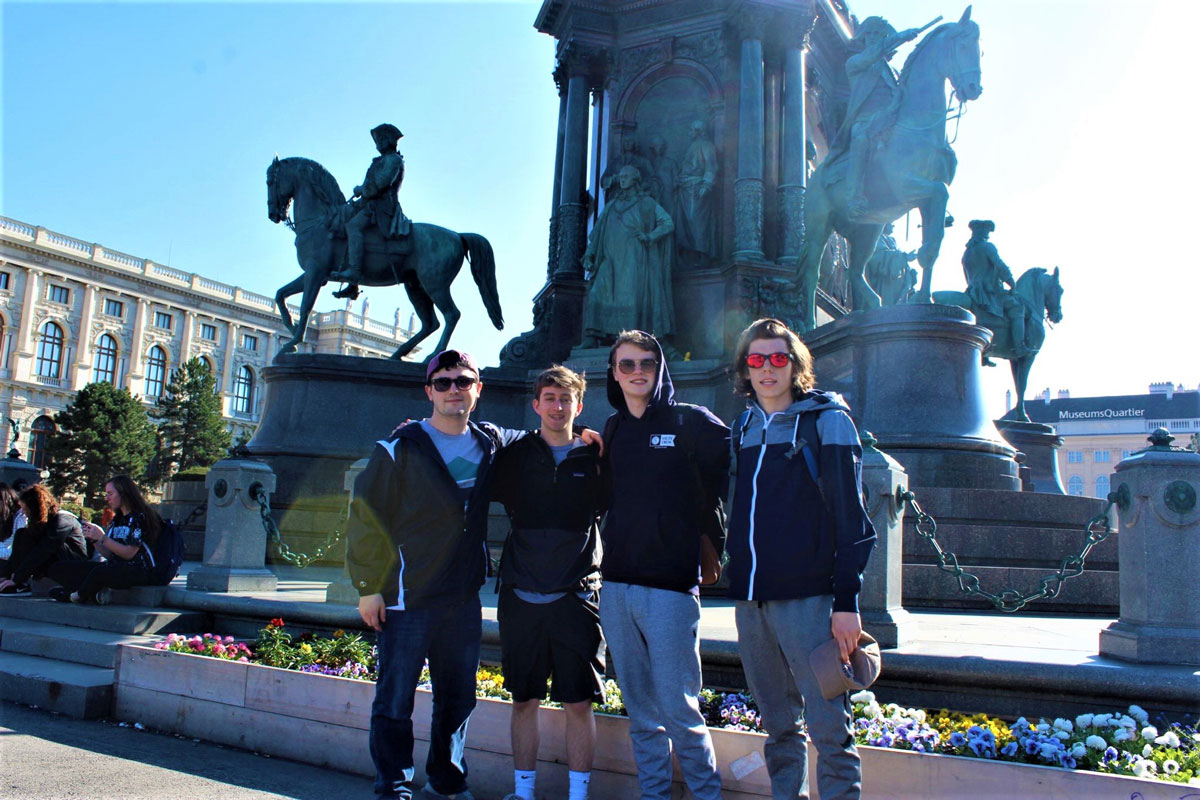 Christian Bellissimo (right) on a trip to Europe with his friends.