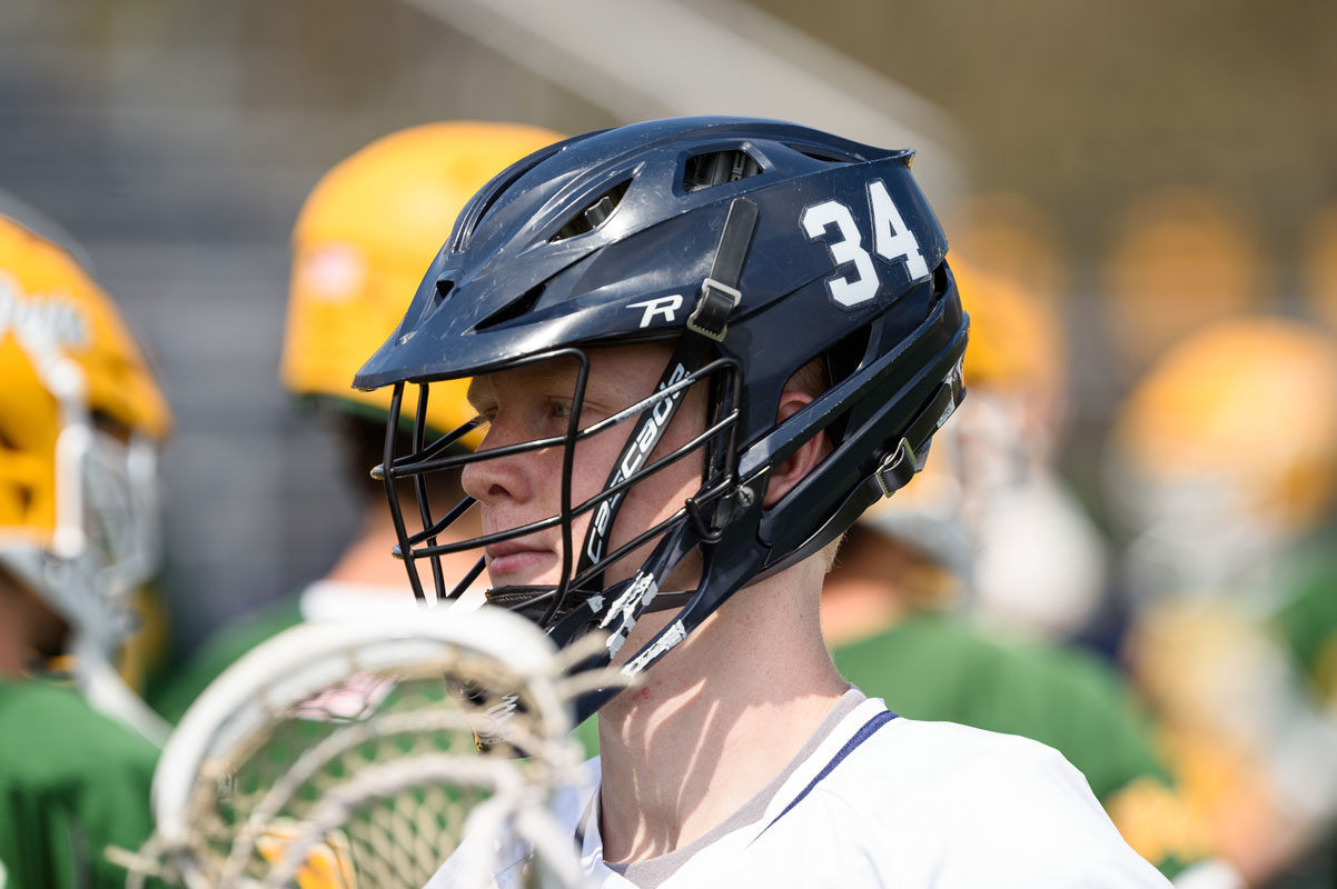 Henry Cartwright is ready to play for Huntington boys' lacrosse. (Darin Reed photo.)