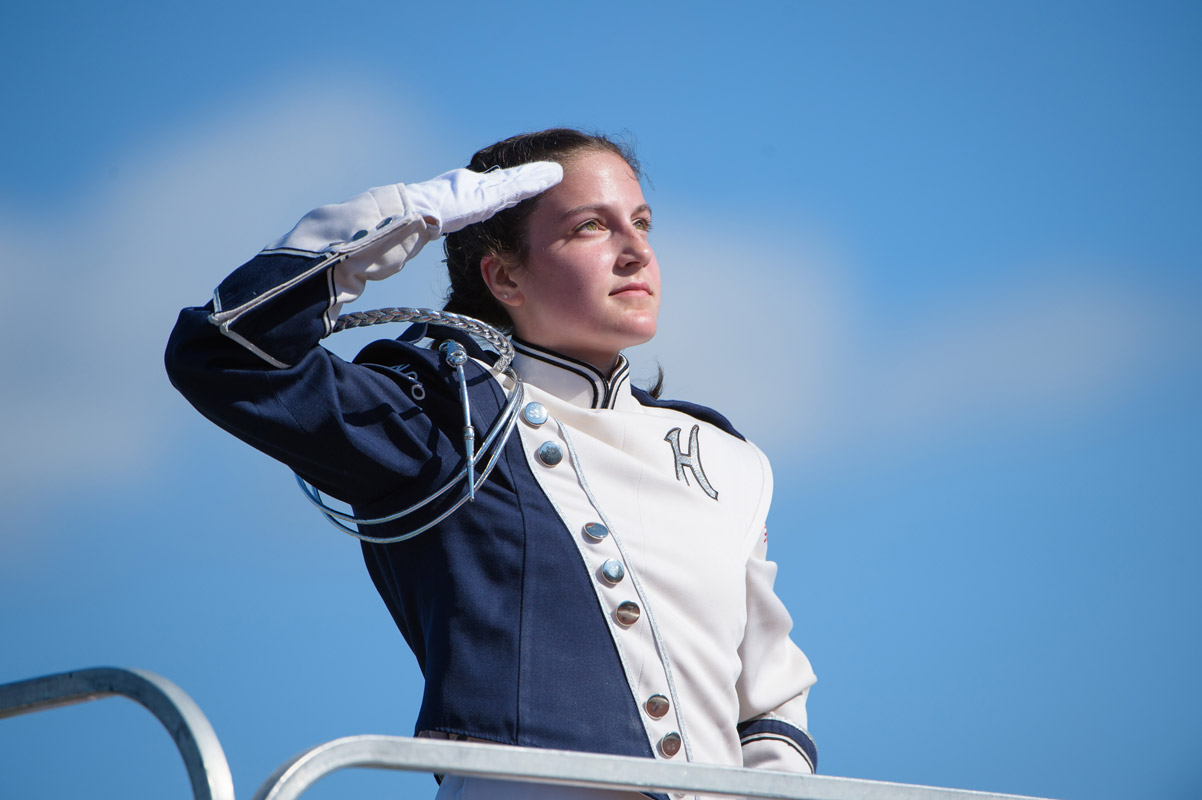 Katie Riley is one of the Blue Devil band's student leaders. (Darin Reed photo.)