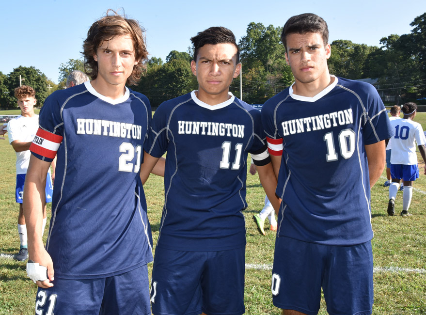 Huntington boys' soccer captains Johnny Tucker, Alex Rivera and Eren Aydin 