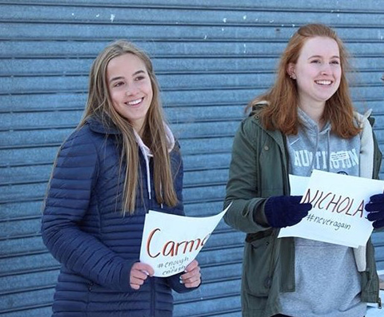 Colette Barron (left) last winter at an anti-gun violence rally.