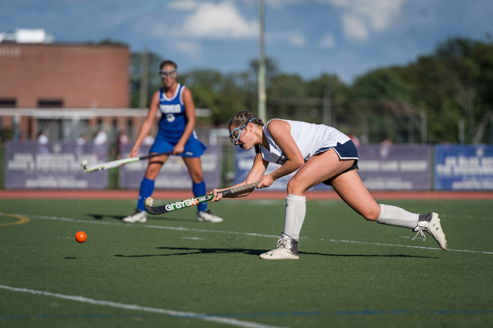 Brooke Goldsmith has the ball for the Huntington field hockey team. (Darin Reed photo