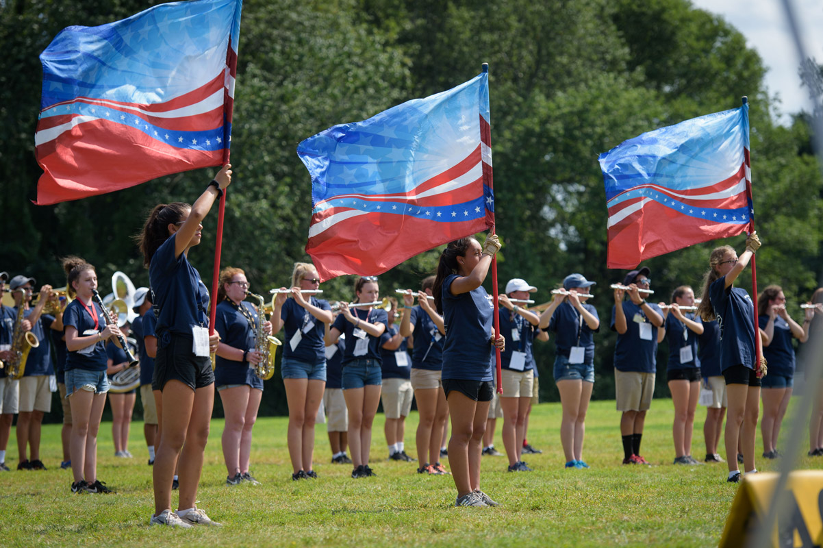 The color guard is an important part of the Blue Devil marching band. (Darin Reed photo.)