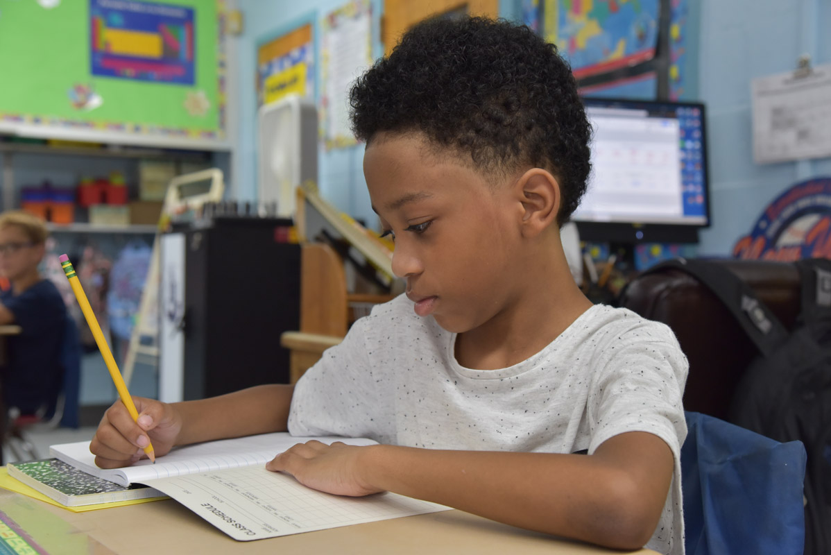 Fifth graders in Lisa Baldanza's class at Jack Abrams STEM Magnet School were happy to be back