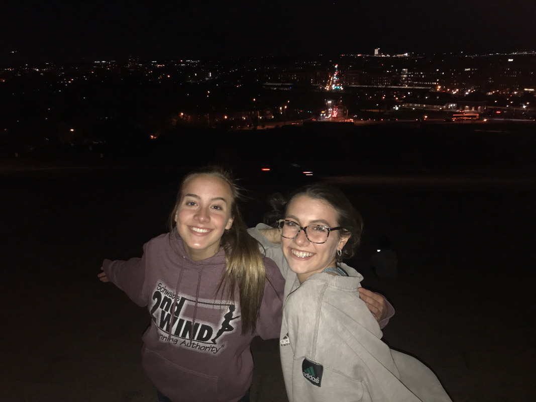 Colette Barron and teammate Alliy McKenzie in Maryland for a track meet last year.