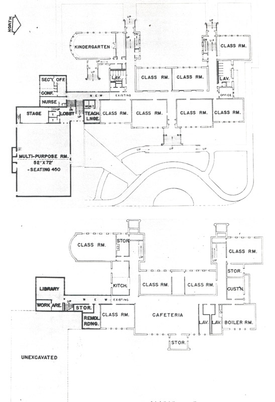 Architectural sketch of 1960-61 expansion of Nathan Hale School.