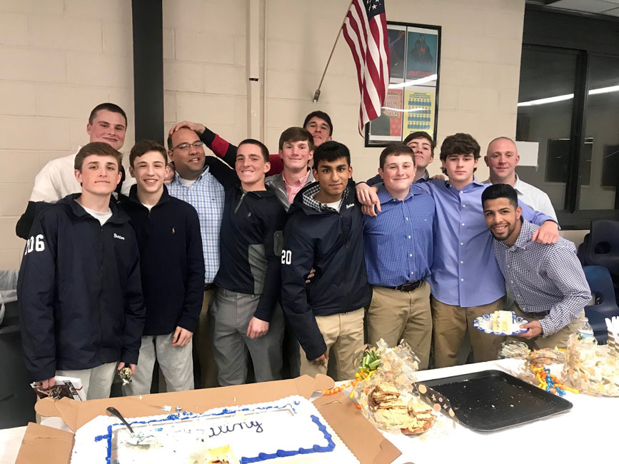 Huntington varsity wrestlers with their coaches at the recent reception.