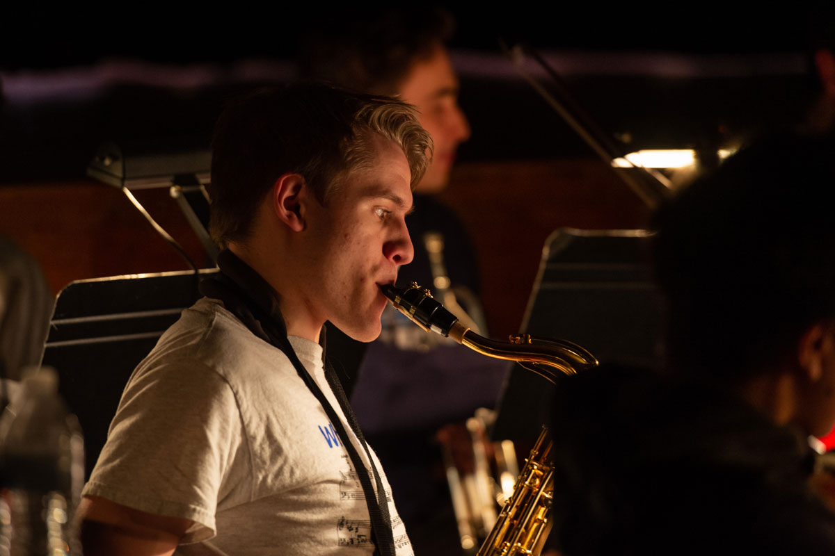 Chris Mavrogian rehearsing with the pit orchestra last week. (Darin Reed photo.)