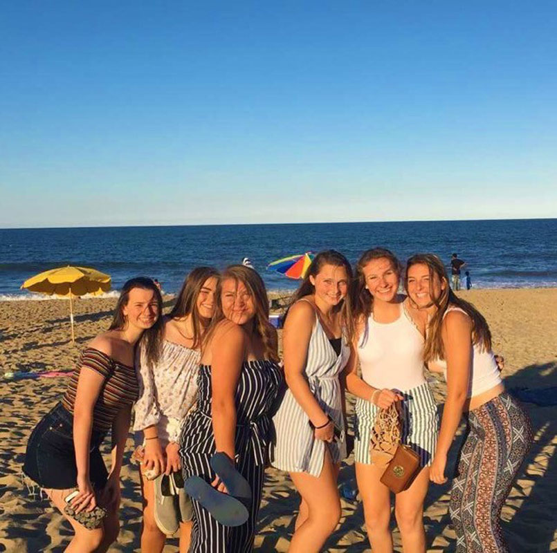 Caroline Hartough (third from right) and her friends on the beach in Delaware.