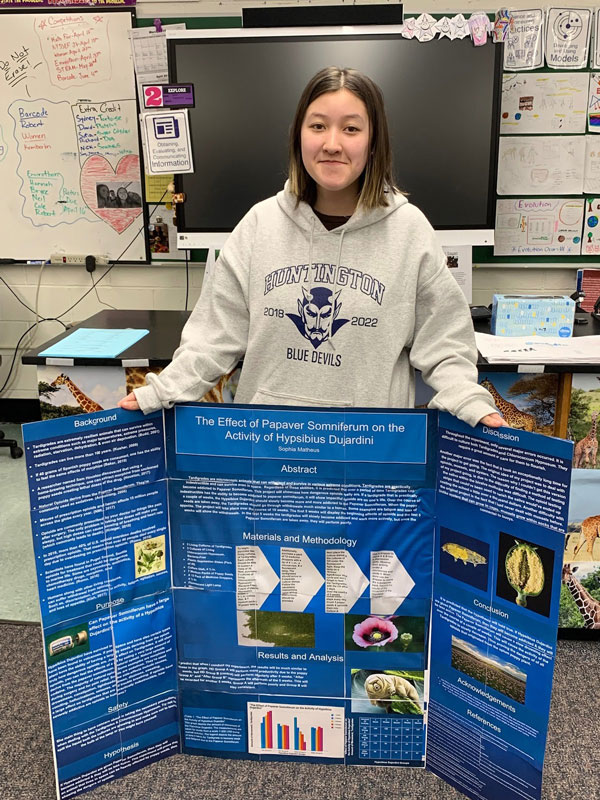 Huntington's Sophia Mattheus with her project.