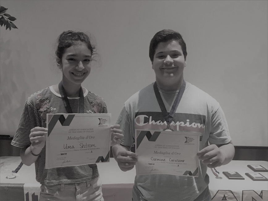 National Italian Exam gold medal recipients Uma Shtrom and Carmine Carusone.