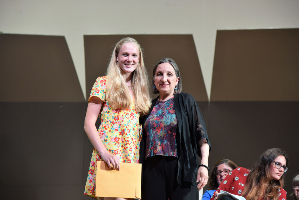 Outstanding Achievement in Ceramics & Sculpture Award winner Sophie Dellecave with teacher Kim Valerio.