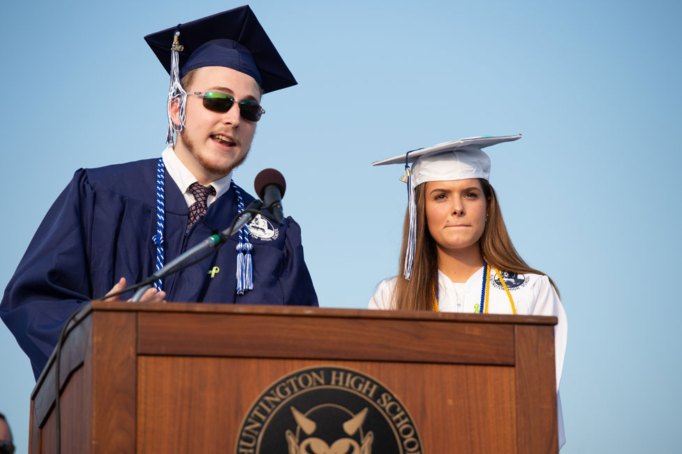 Huntington Class of 2019 President Dominick Stanley with Vice President Ashlyn Case by his side. (Darin Reed photo.)