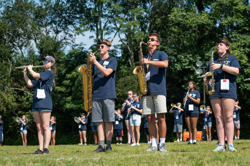 The Blue Devil band worked long hours during the recent camp to master the field show. (Darin Reed photo.)