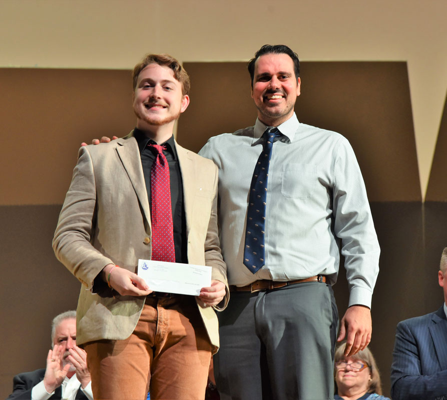  Carmela Santorsola Provenzano scholarship recipient Dominick Stanley with guidance counselor Steven Pereira  
