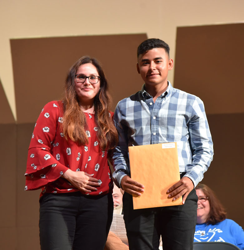  Congressional Merit Award recipient Edgar Rivas Lizama with high school guidance counselor Diana Bonilla. 