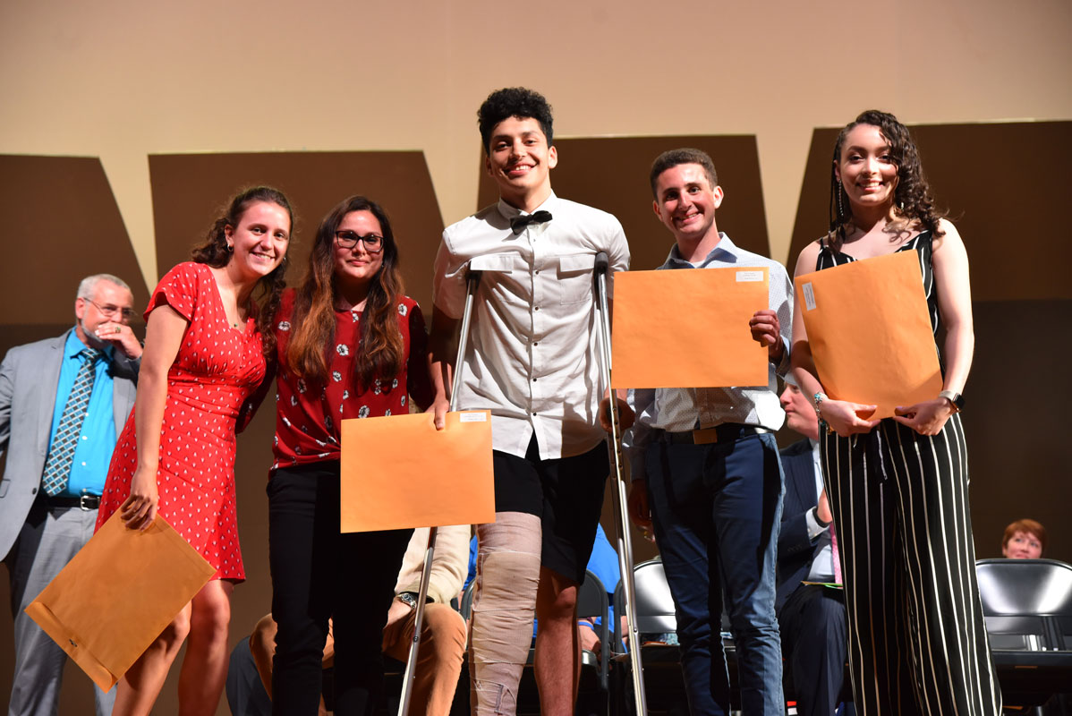 New York State Senate award recipients Alyssa Sorensen, Danny Arias, Noah Morris and Ilsi Martinez Euceda with counselor Diana Bonilla (second from left) 