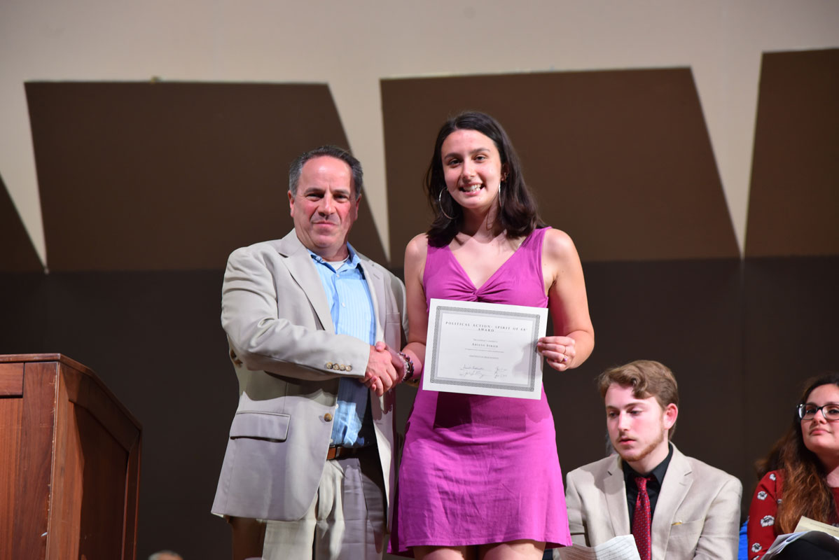 Political Action Award winner Ariana Strieb with Chairman of Humanities Joseph Leavy.