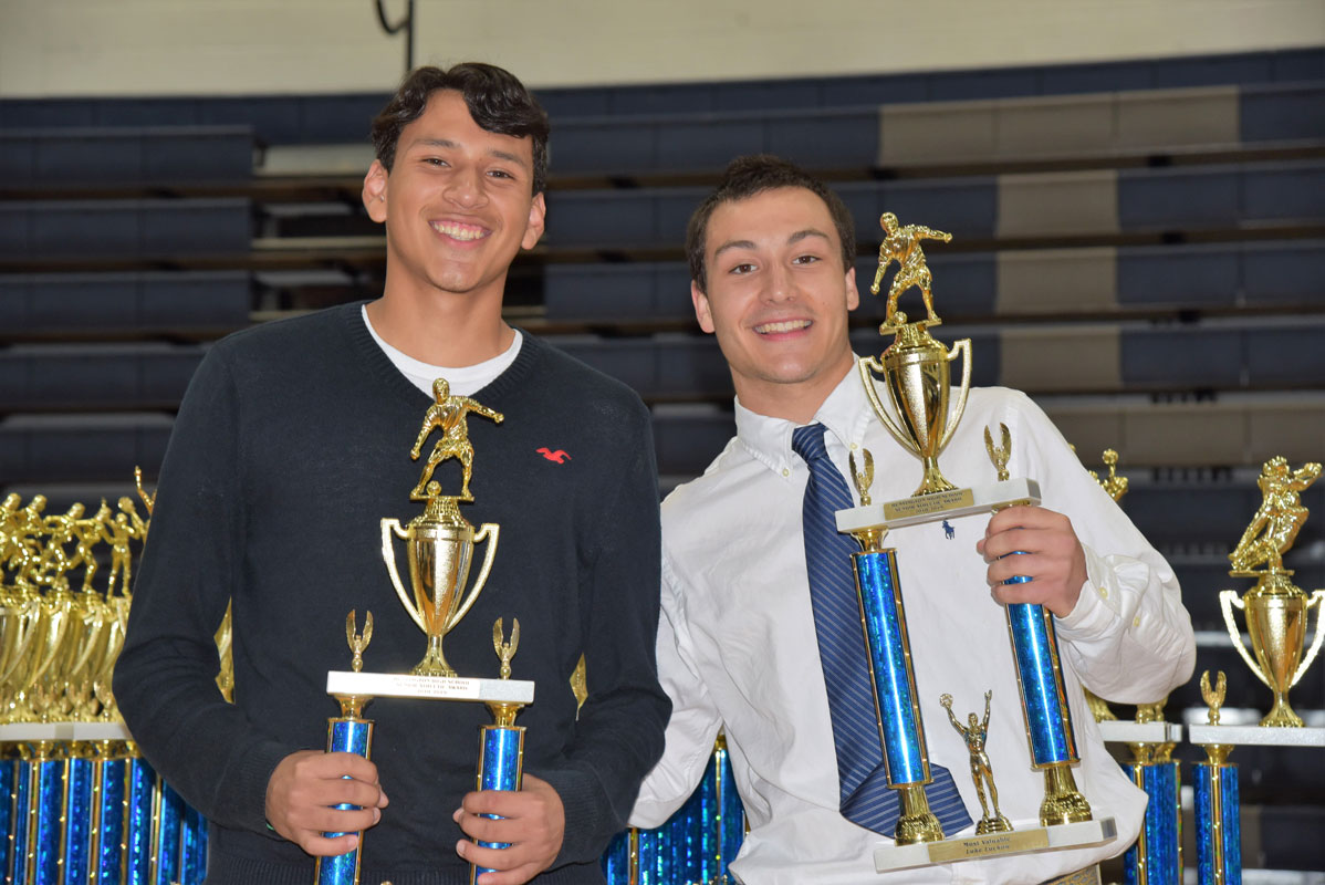 Huntington boys' soccer senior award recipients Juan Salamanca and Luke Luckow at the Blue Devil athletic dinner 