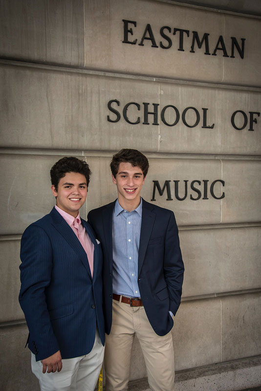 Professional vocalist Benjamin Riveron with Huntington senior Julien Rentsch at the Eastman School of Music this summer.