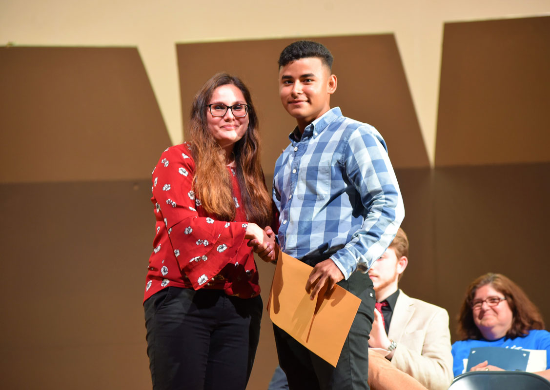 Counselor Diana Bonilla with Honorary Chief Robert Henneborn Award for Citizenship recipient Edgar Rivas Lizama 