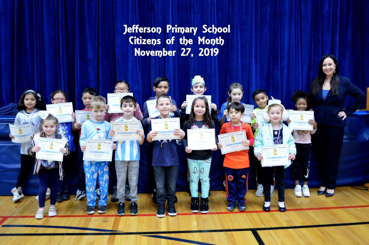 Jefferson Primary School's November Citizens of the Month with Principal Valerie Capitulo-Saide.
